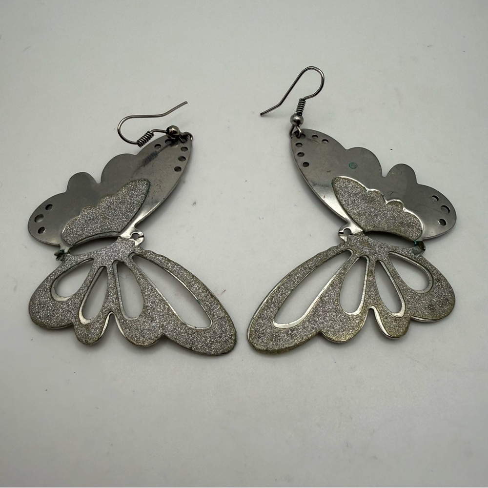 Silver Tone Butterfly Dangle Earrings